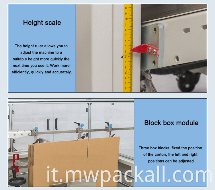 Macchina per l'imballaggio automatico di scatole di cartone con sigillatura aperta / macchina per l'erettore